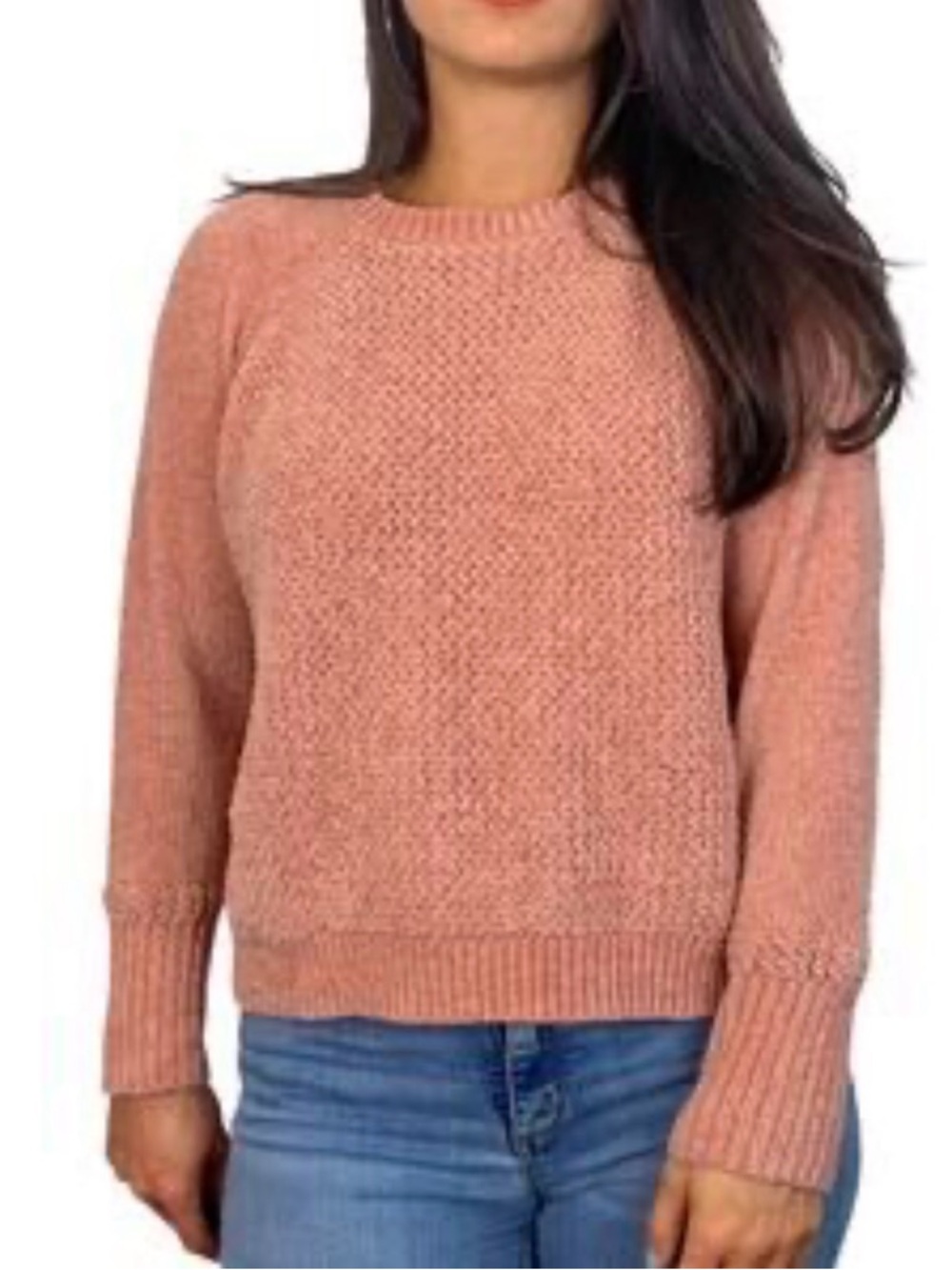 A New Day Textured Knit Sweater Large Pink Coral Crewneck Cozy Casual Women